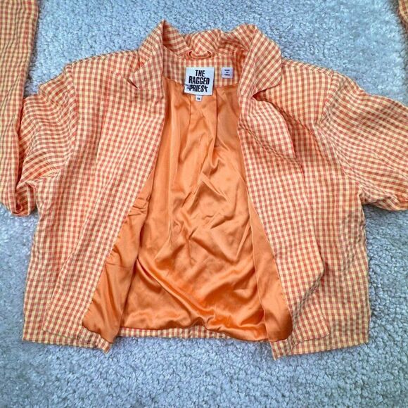 The Ragged Priest Gingham Print Blazer Jacket Orange - Picture 10 of 11